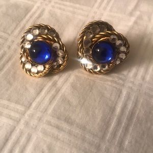 Clip On Royal Blue Diamond Stud Earrings